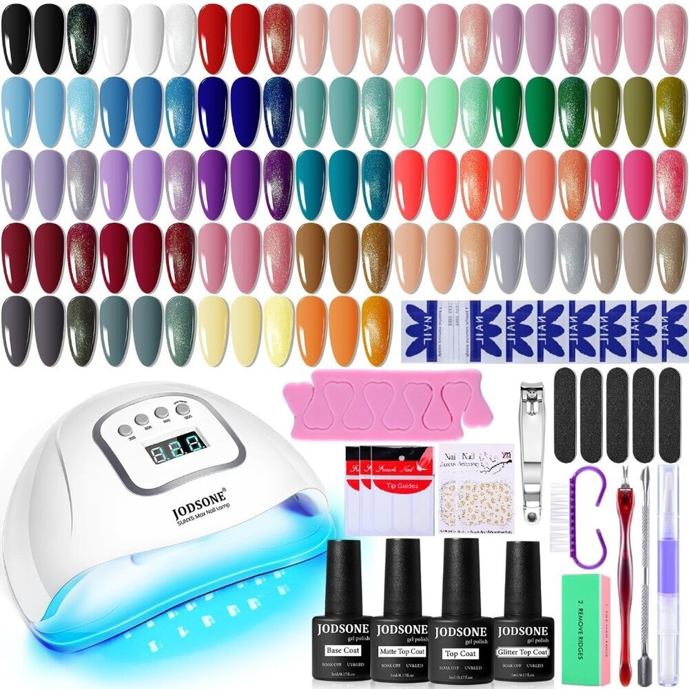 Gel Nail Polish Kit with U V Light 32 Colors Gel Polish Nail + 4 Functional Adhe